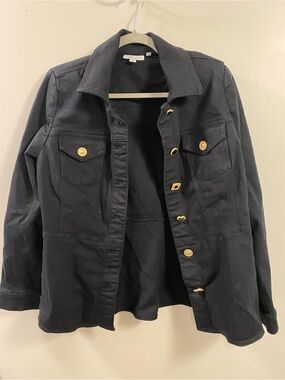 Chicos Black Peplum Denim Jacket NWT Sz 1